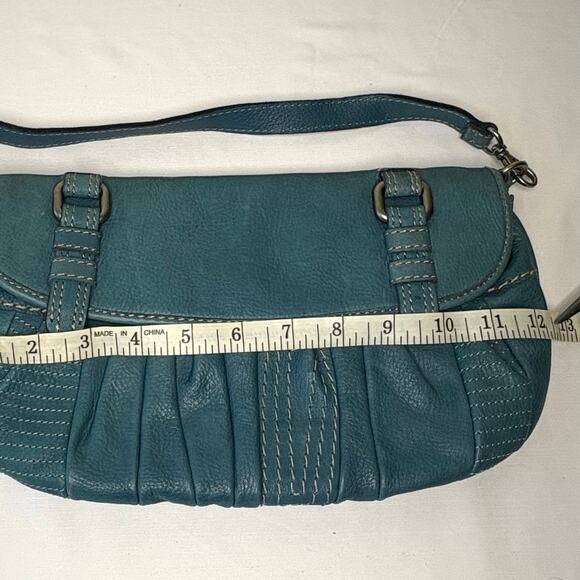 Vintage Y2K Fossil East West Shoulder Bag Blue Denim Stitch Leather Buckle - Picture 8 of 10